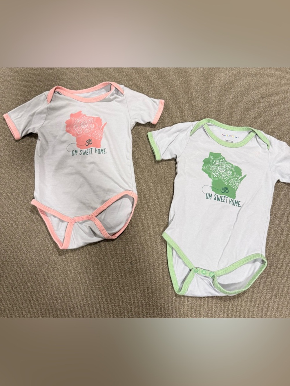 'Om Sweet Home' Wisconsin Baby Bodysuit Pair